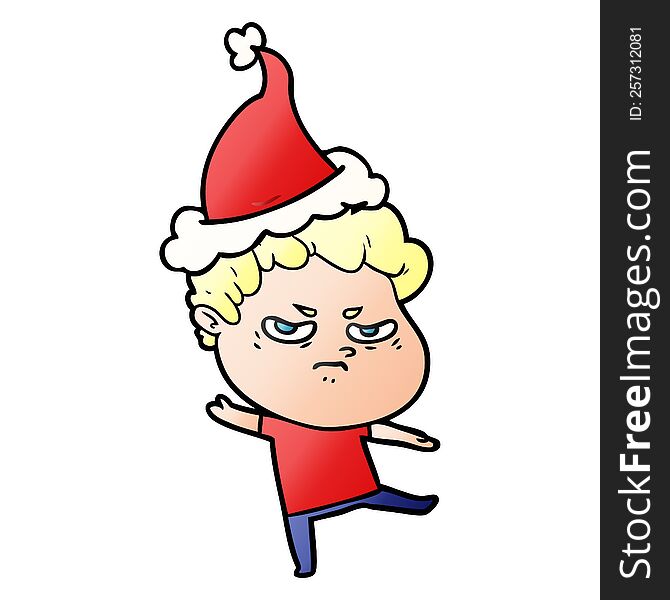 hand drawn gradient cartoon of a angry man wearing santa hat