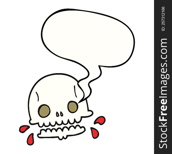 cartoon spooky skull with speech bubble. cartoon spooky skull with speech bubble