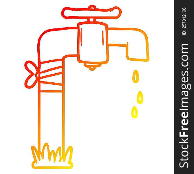 warm gradient line drawing of a cartoon old water tap