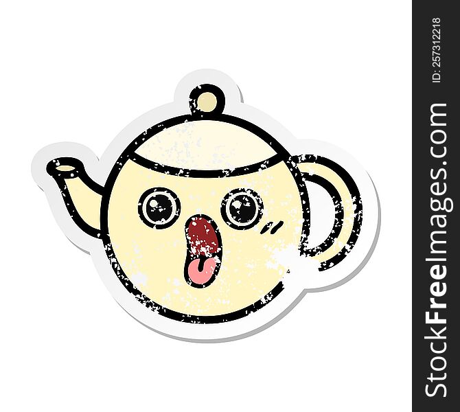 Distressed Sticker Of A Cute Cartoon Tea Pot