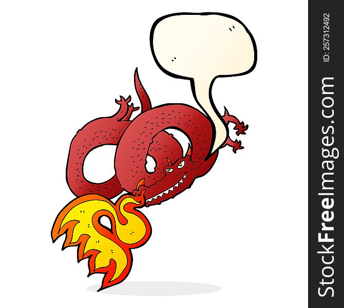 cartoon dragon breathing fire with speech bubble