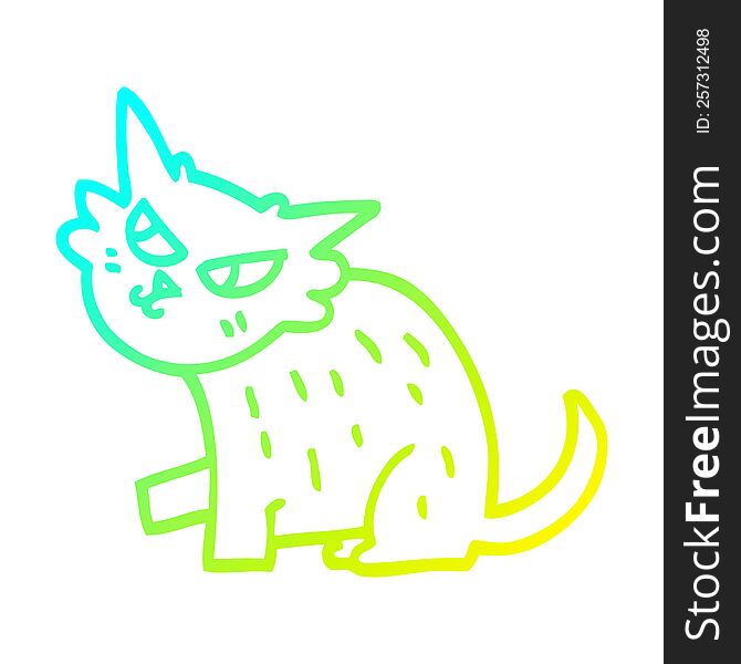 cold gradient line drawing of a cartoon sly cat