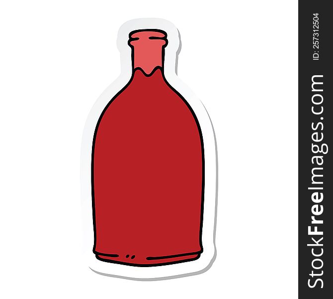 sticker of a quirky hand drawn cartoon red wine bottle