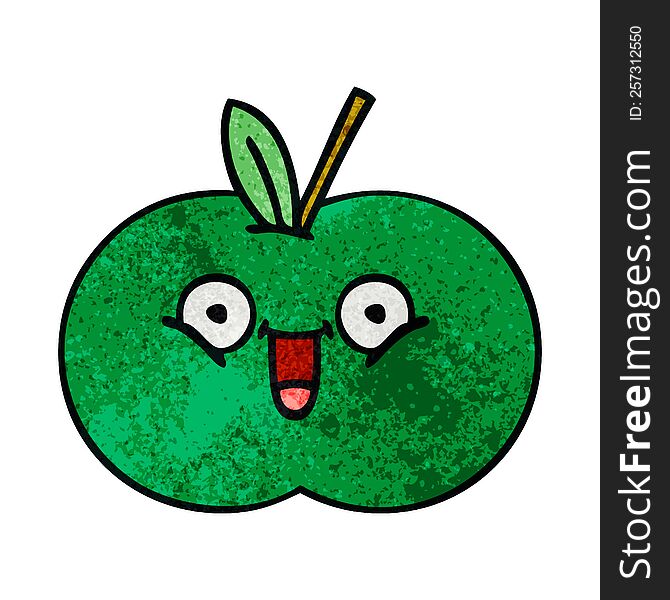 retro grunge texture cartoon of a juicy apple