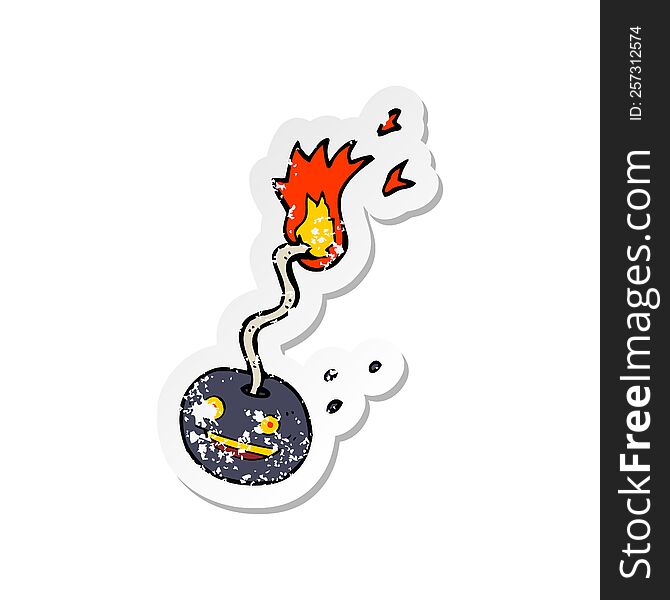 Retro Distressed Sticker Of A Cartoon Bomb With Face
