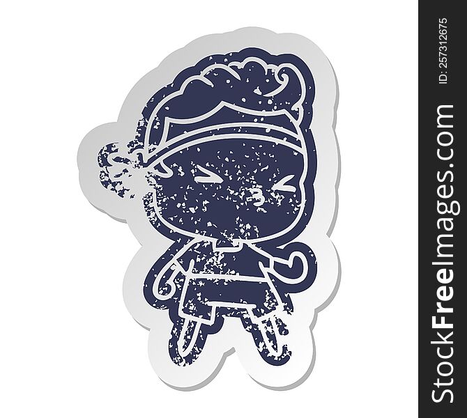 distressed old sticker kawaii working out boy