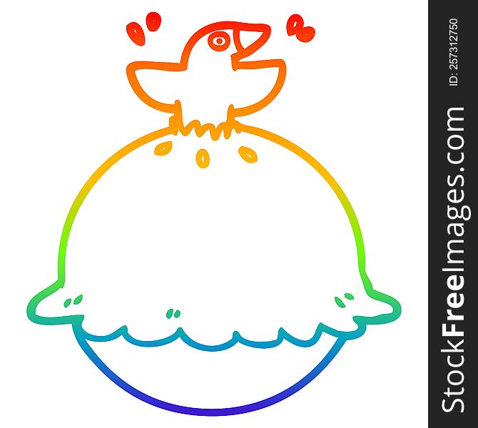 rainbow gradient line drawing of a cartoon blackbird in a pie