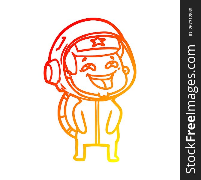 Warm Gradient Line Drawing Cartoon Laughing Astronaut