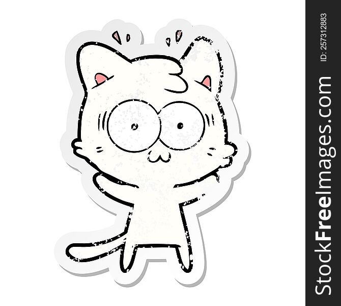 Distressed Sticker Of A Cartoon Surprised Cat