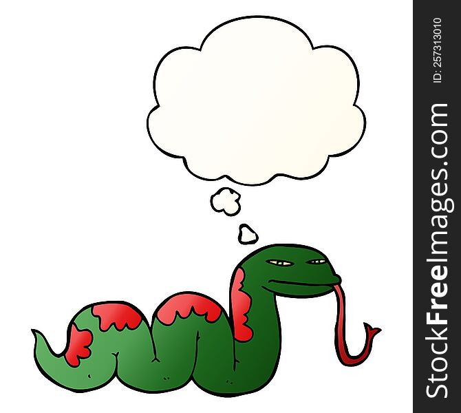 Cartoon Slithering Snake And Thought Bubble In Smooth Gradient Style