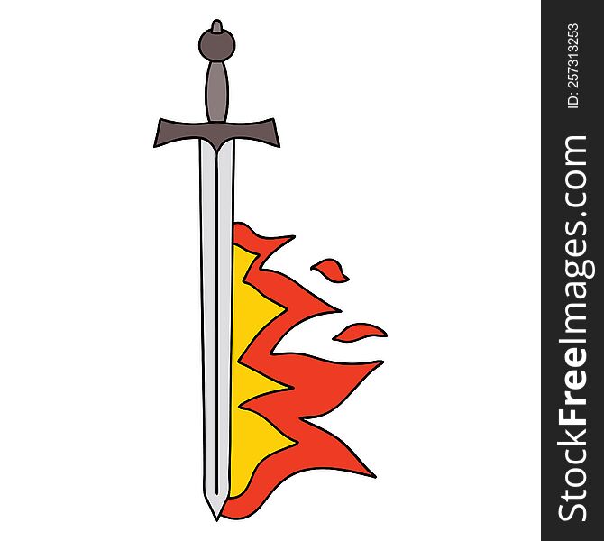 Quirky Hand Drawn Cartoon Flaming Sword