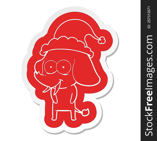 happy quirky cartoon  sticker of a elephant wearing santa hat