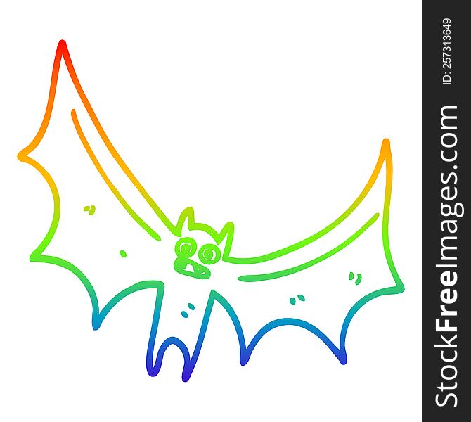Rainbow Gradient Line Drawing Cartoon Bat