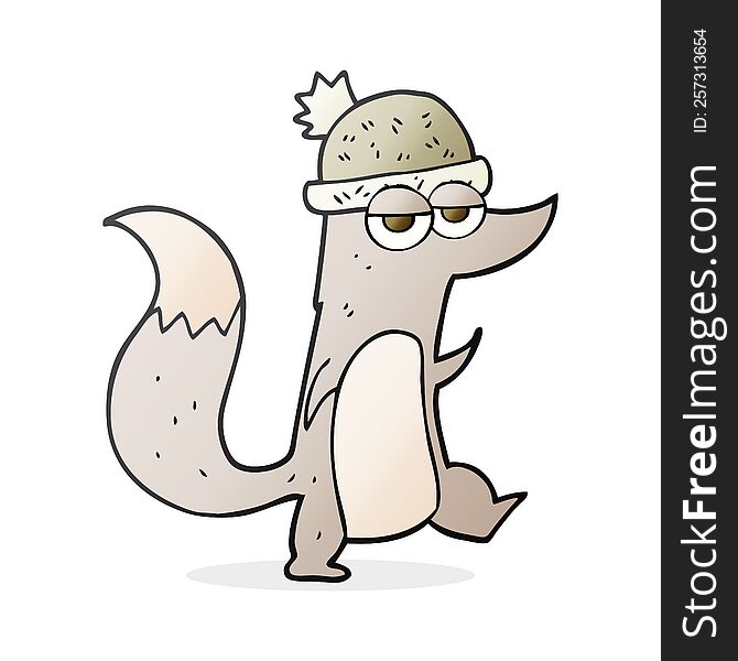 Cartoon Little Wolf Wearing Hat