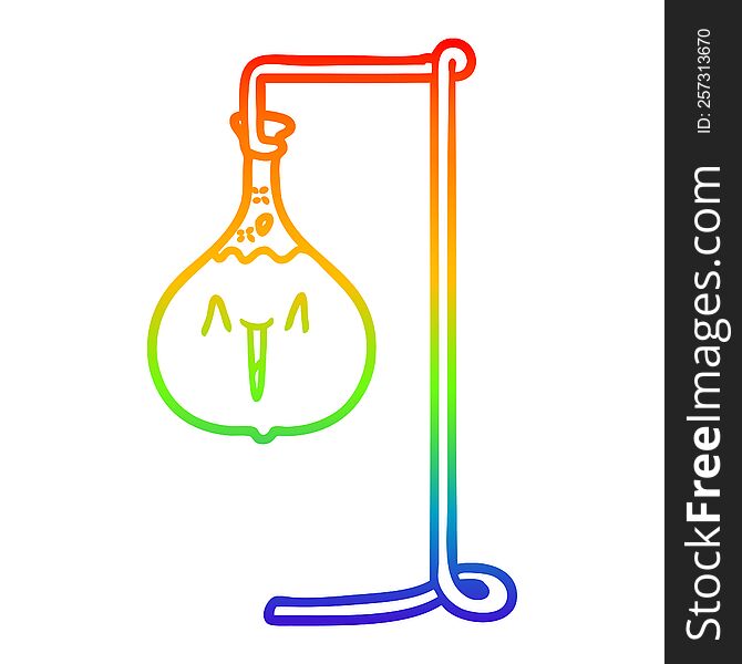rainbow gradient line drawing of a happy cartoon science experiment