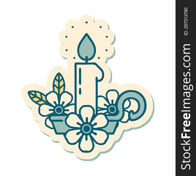 sticker of tattoo in traditional style of a candle holder. sticker of tattoo in traditional style of a candle holder