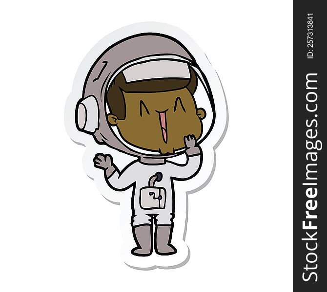 sticker of a laughing cartoon astronaut