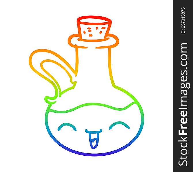 Rainbow Gradient Line Drawing Cartoon Happy Bottle Of Olive Oil