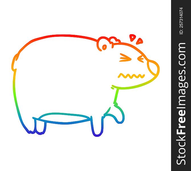 rainbow gradient line drawing of a cartoon bear with a sore head