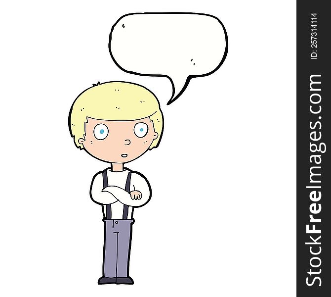 Cartoon Staring Boy With Folded Arms With Speech Bubble