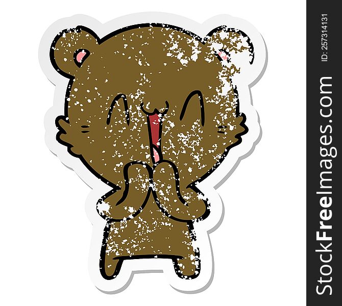 Distressed Sticker Of A Happy Bear Cartoon