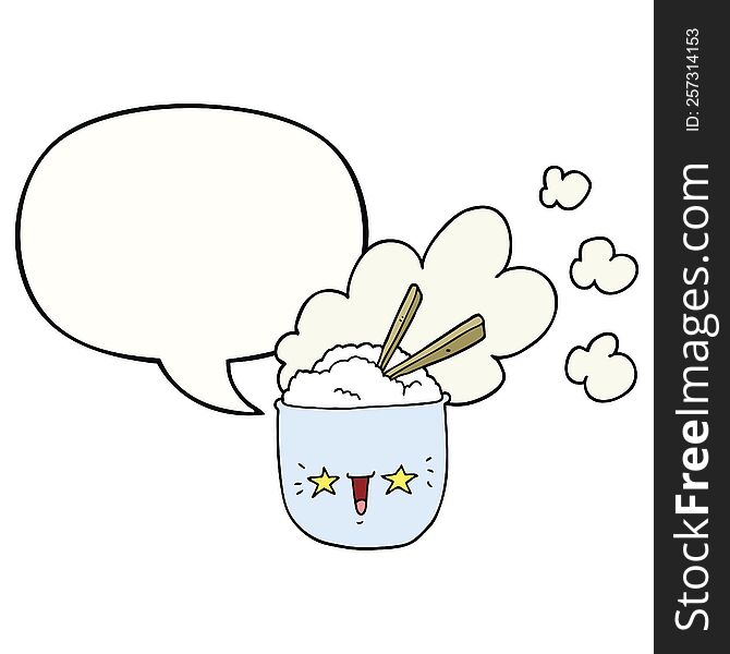 Cute Cartoon Hot Rice Bowl And Speech Bubble