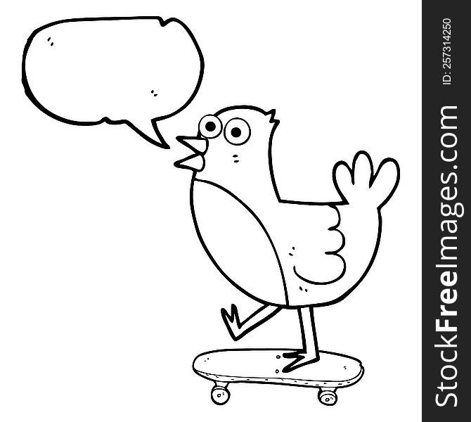 Speech Bubble Cartoon Bird On Skateboard