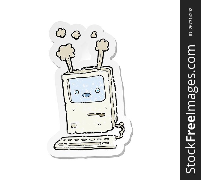 retro distressed sticker of a cartoon old computer
