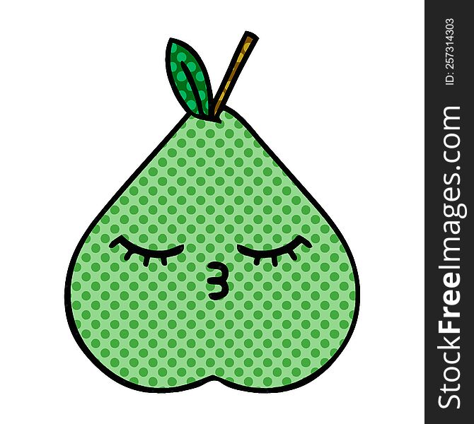 comic book style cartoon of a green pear