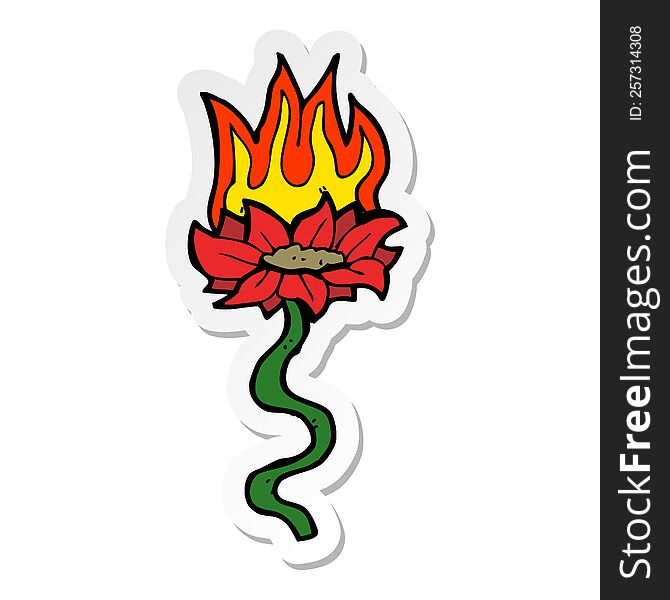 Sticker Of A Cartoon Flower On Fire