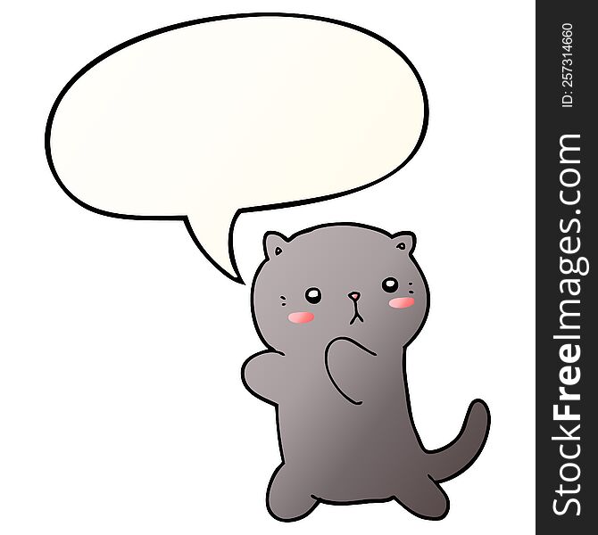 cute cartoon cat with speech bubble in smooth gradient style