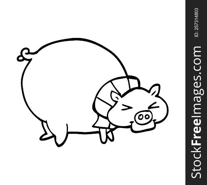 line drawing cartoon fat pig