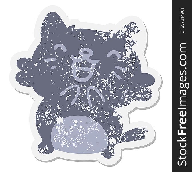 happy cartoon cat drooling grunge sticker