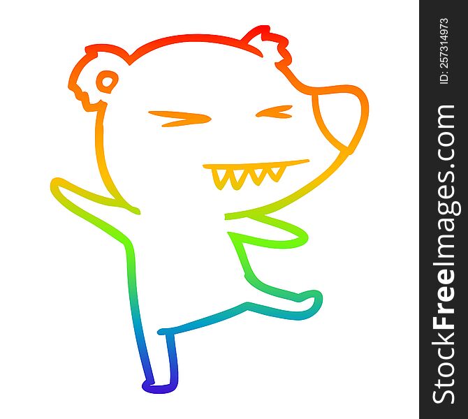 Rainbow Gradient Line Drawing Dancing Polar Bear Cartoon