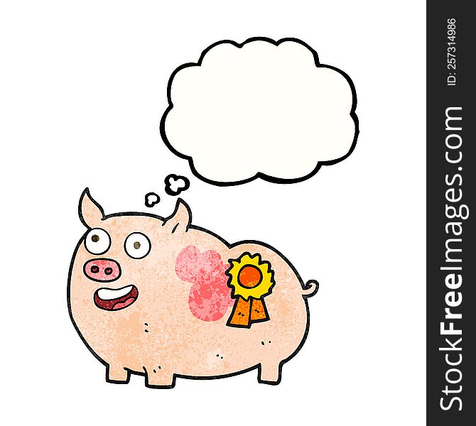 freehand drawn thought bubble textured cartoon prize winning pig