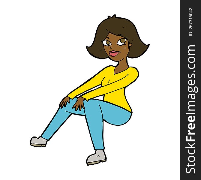 cartoon happy woman sitting