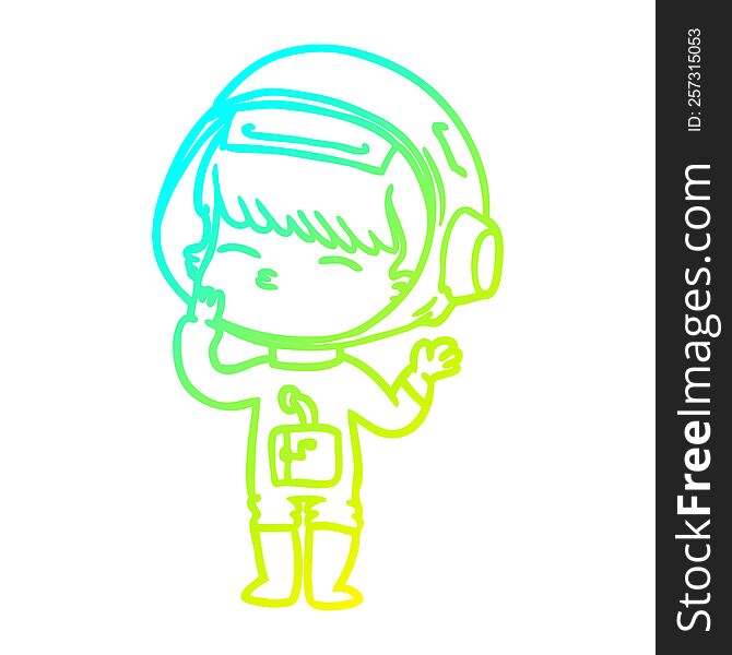 cold gradient line drawing of a cartoon curious astronaut wondering
