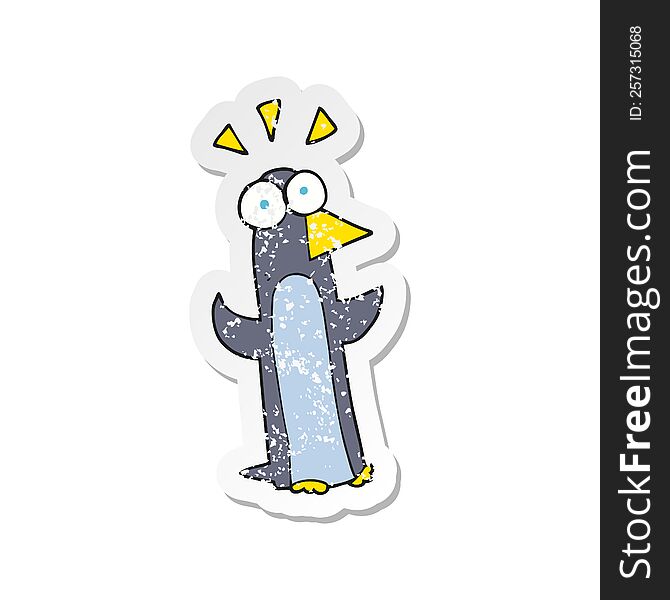Retro Distressed Sticker Of A Cartoon Surprised Penguin