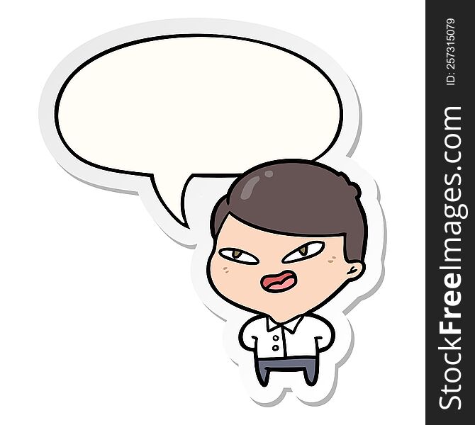 cartoon happy businessman and speech bubble sticker