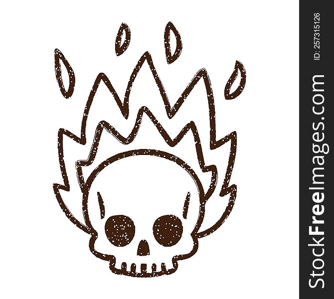 Flaming Skull Charcoal Drawing