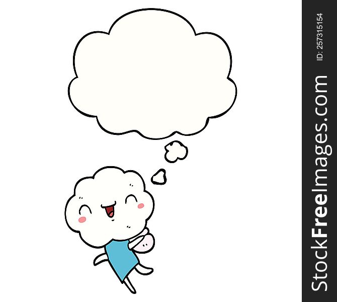 cute cartoon cloud head creature with thought bubble