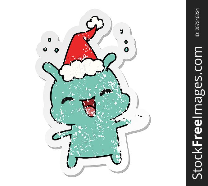 Christmas Distressed Sticker Cartoon Of Kawaii Alien
