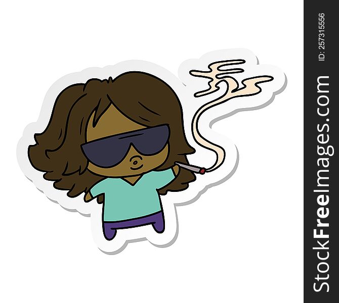 sticker cartoon illustration cute kawaii smoking a joint. sticker cartoon illustration cute kawaii smoking a joint