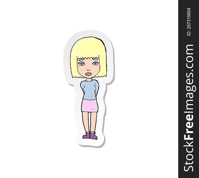 Sticker Of A Cartoon Serious Girl