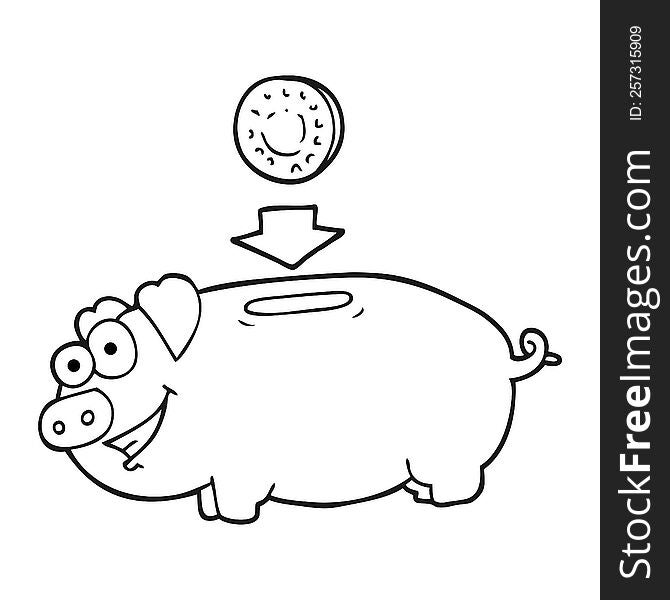 Black And White Cartoon Piggy Bank