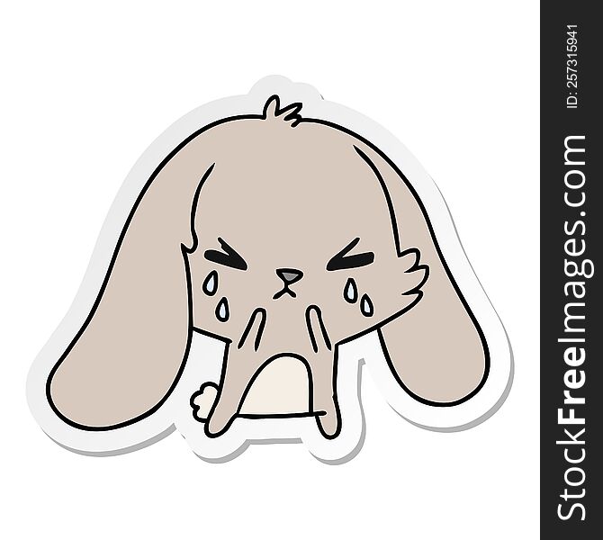 freehand drawn sticker cartoon of cute kawaii sad bunny