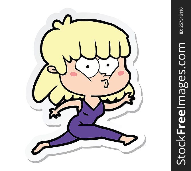 sticker of a cartoon woman running