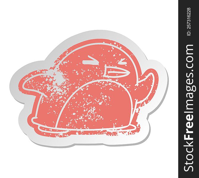 distressed old cartoon sticker kawaii of a cute penguin