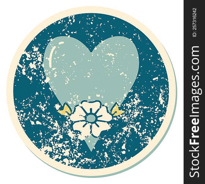 iconic distressed sticker tattoo style image of a heart and flower. iconic distressed sticker tattoo style image of a heart and flower