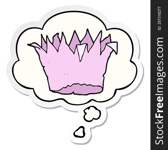 cartoon paper crown with thought bubble as a printed sticker